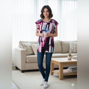 Worthington Pink and Blue Abstract Tunic